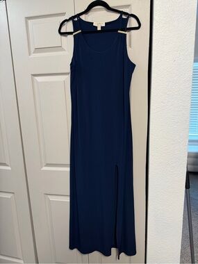 Michael Kors Sleeveless Navy Maxi Dress with Side Slit Detail